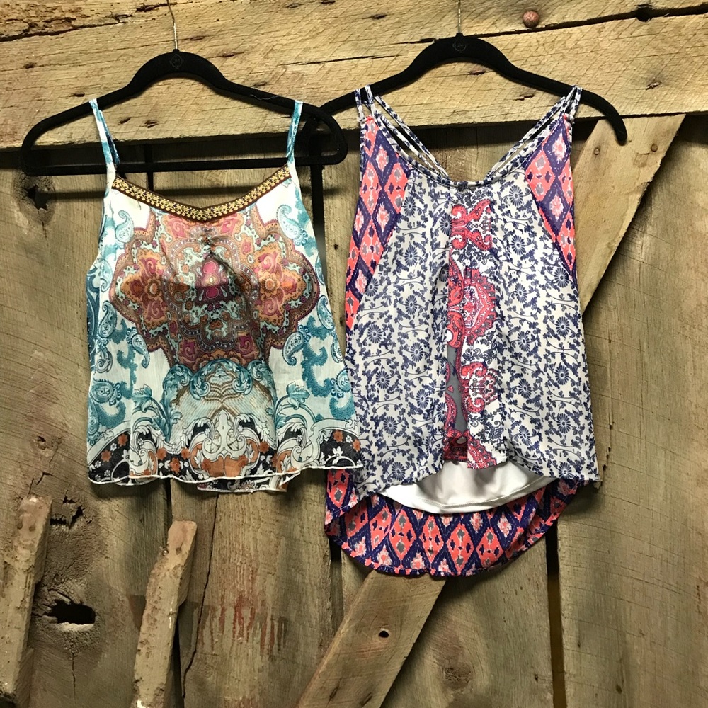 Cute cami style shirt bundle tank blue pink - Picture 1 of 7